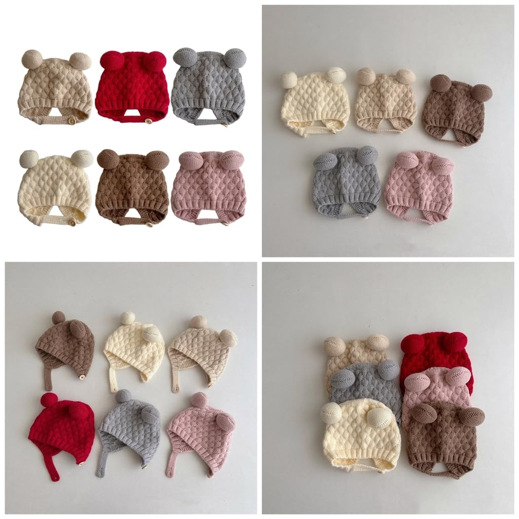 ffgguuiic Baby Earflap Hat Knitting Bonnet, Soft & Breathable Warm Bonnet Caps for 0 to 3 Years Infants Unisex Khaki