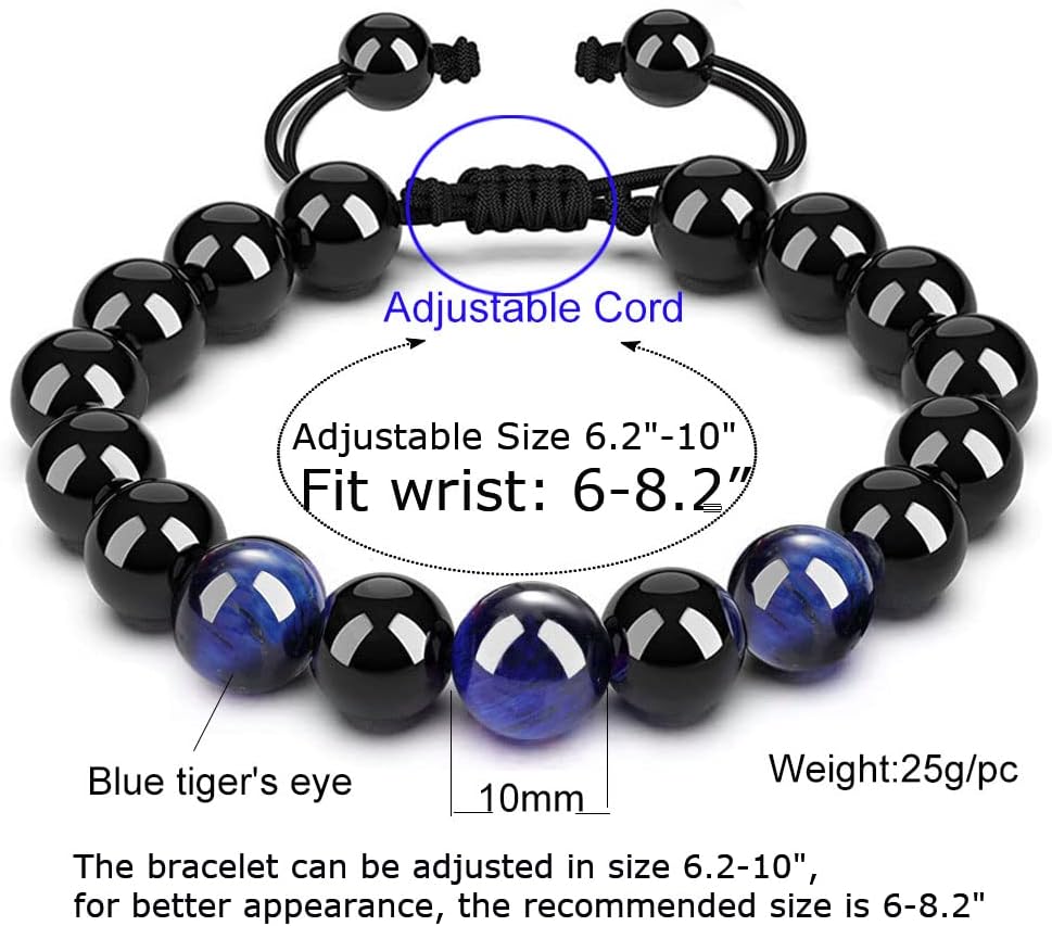 Mens Bracelet Tiger Eye Bracelet Beaded Crystals and Healing Stones Anxiety Bracelet Jewelry 6.2-10" - Image 2