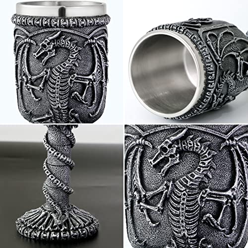 Alikiki Medieval Skull Dragon Wine Goblet - Dungeons And Dragons Chalice Goblet 14Oz Stainless Steel Drinking Cup Got Dragon D&D Fans Gift For Party Decor #TOP2