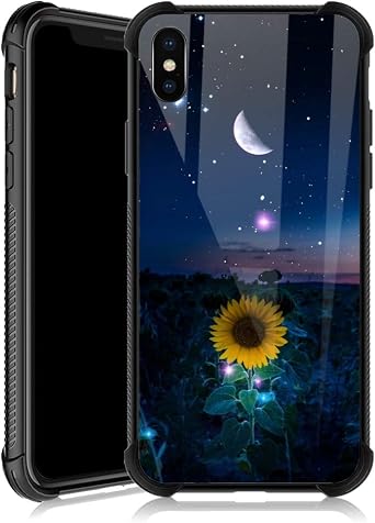 ZHEGAILIAN Compatible with iPhone XR Case,Non-Slip Soft TPU Bumper Four Corner Reinforced Shockproof Protective Case Compatible with iPhone XR 6.1 inch for Women-Sunflower Moon Starry Sky