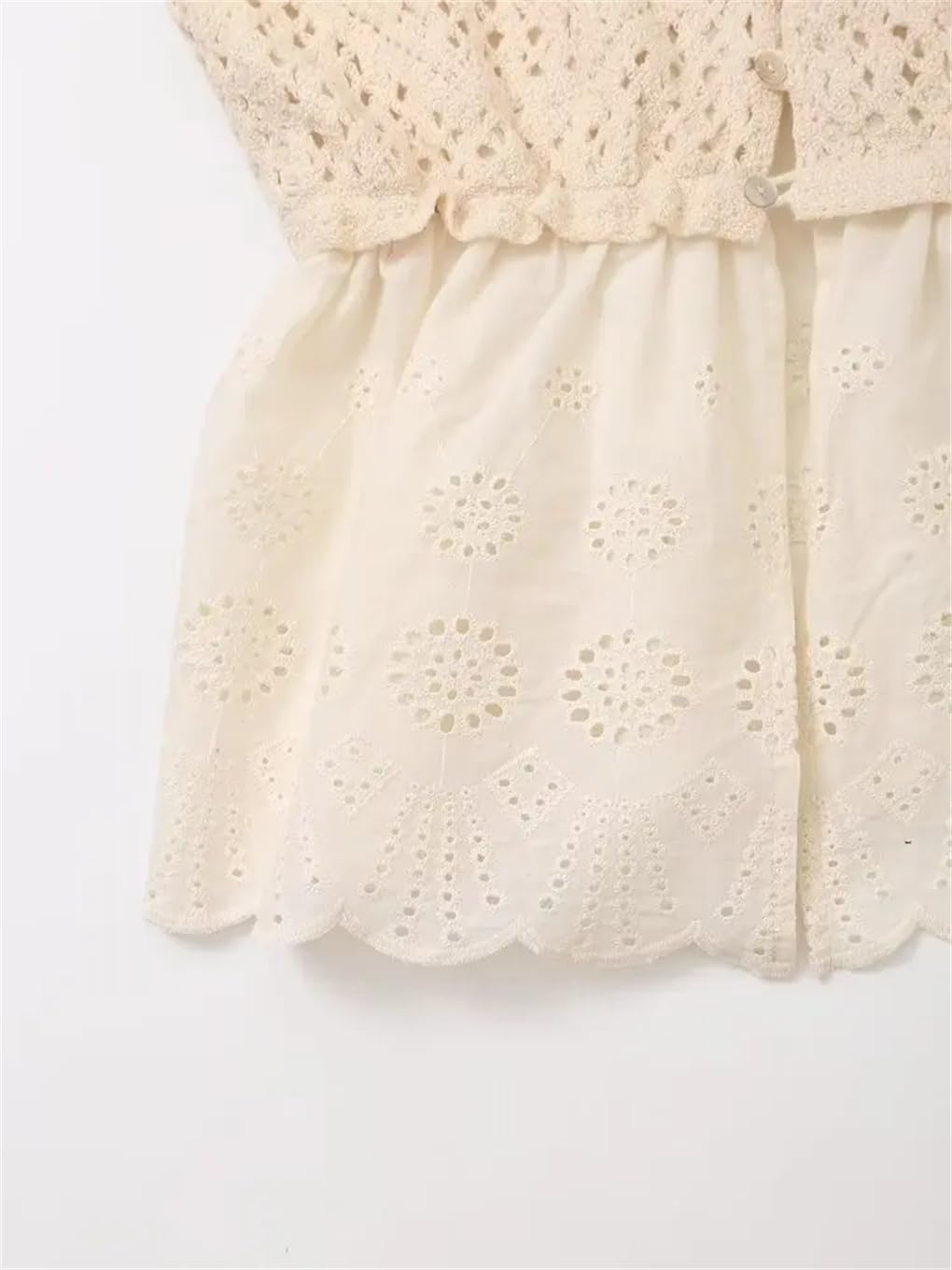 Women's Hollow Embroidery Patchwork Knitted Top