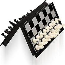 Papa Bear Magnetic Chess Board Game Set – Foldable Wooden Look Brown & White Chess Set with Magnetic Pieces for Kids & Adults, Portable Travel Strategy Game | (Black and White)