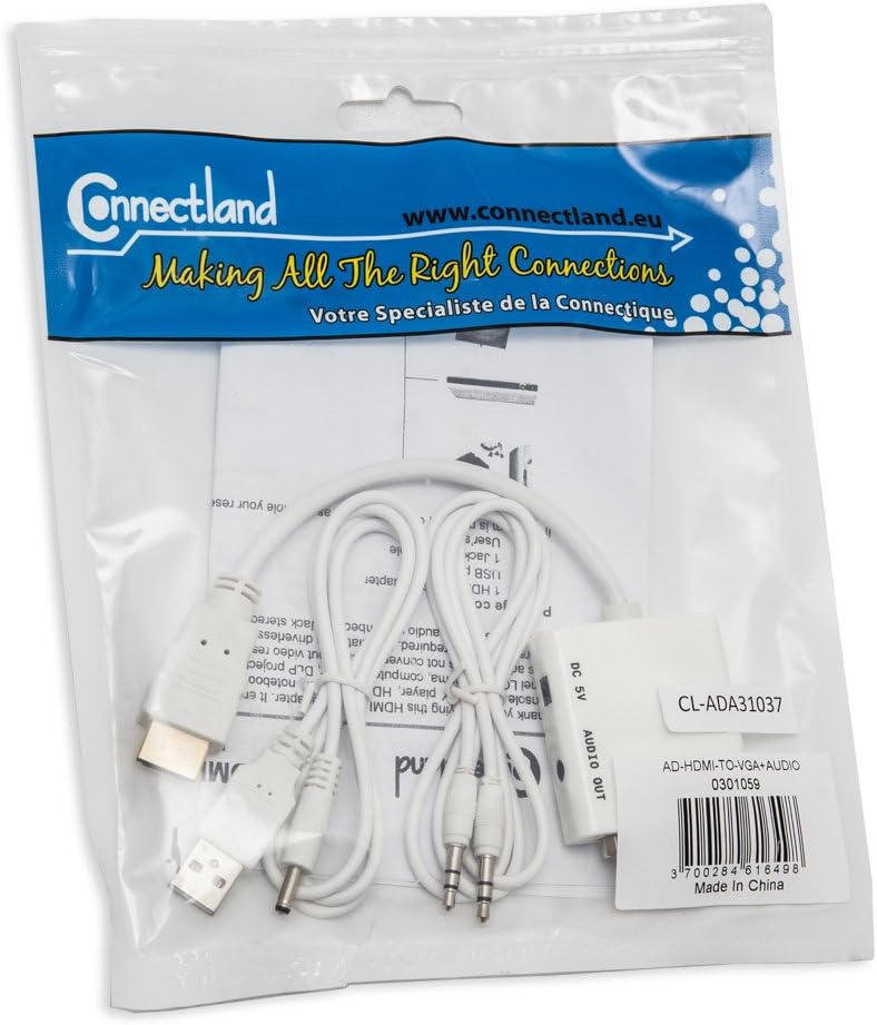 Syba CL-ADA31037 HDMI to VGA Adapter with Stereo Audio Support Powered by USB Port, White