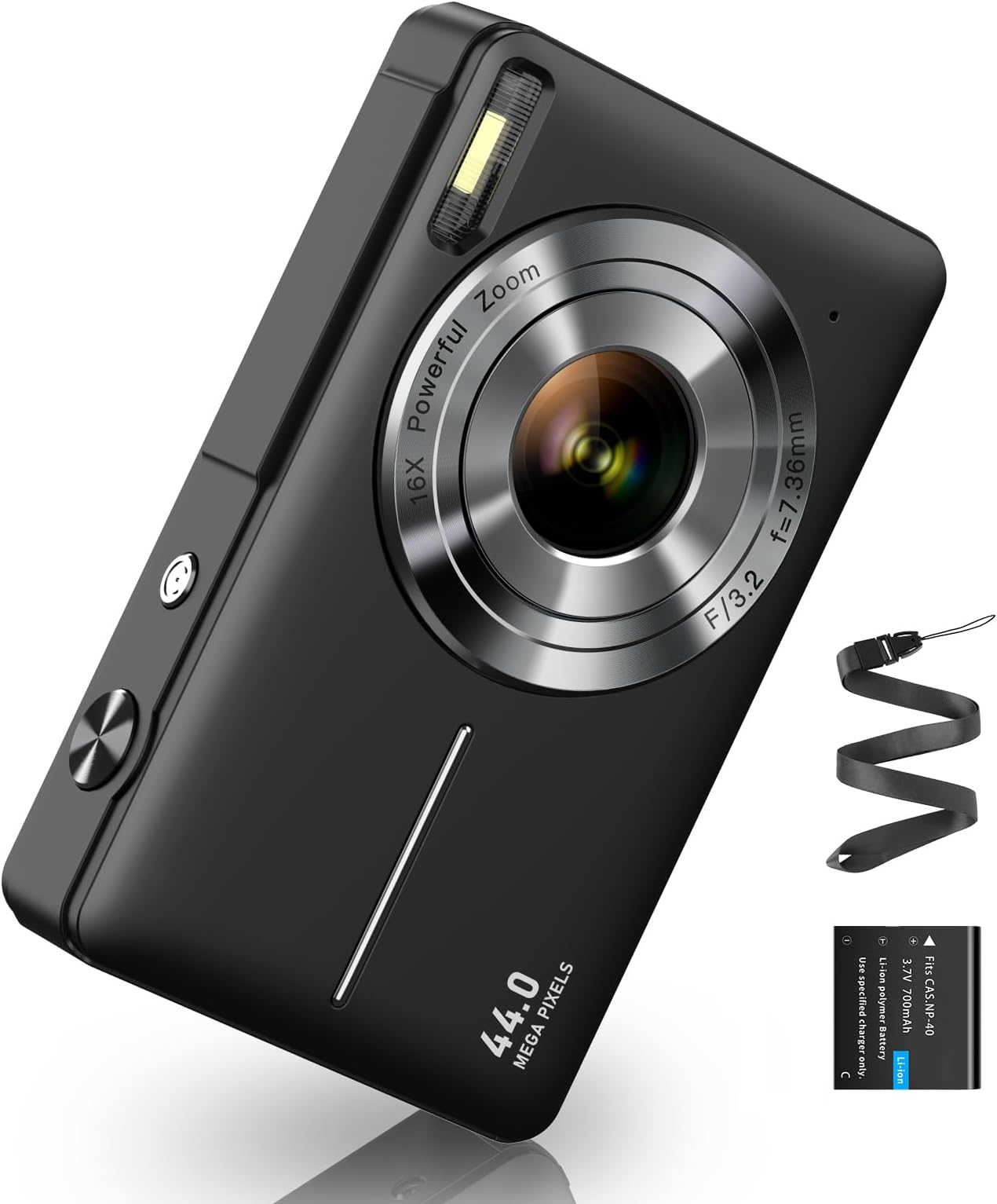 Digital Camera 1080P 44MP FHD Compact Digital Camera 16X Digital Zoom Anti-shake Vlogging Camera for Kids Students Seniors Beginner Black