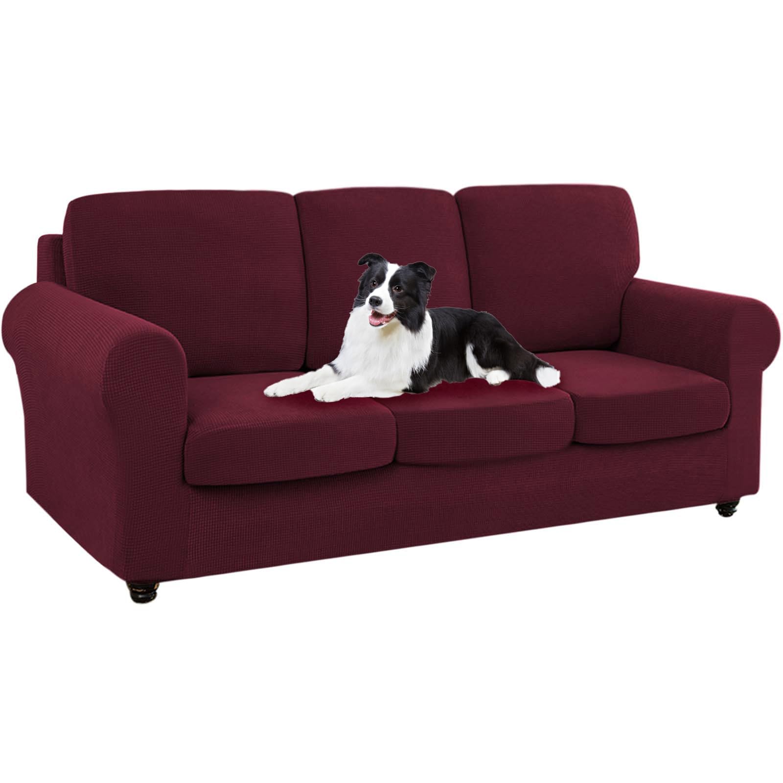 SYLC Ektorp Sofa Cover with Seat Cushions Covers and Backrests Covers Sofa Covers Stylish Stretch Jacquard Couch Slipcover Protector (Winered,Sofa+3 Seats+3 Backs)