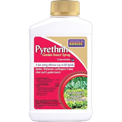 Bonide Pyrethrin Garden Insect Spray Concentrate, 8 oz Ready-to-Mix Fast Acting Insecticide for Outdoor Garden Use