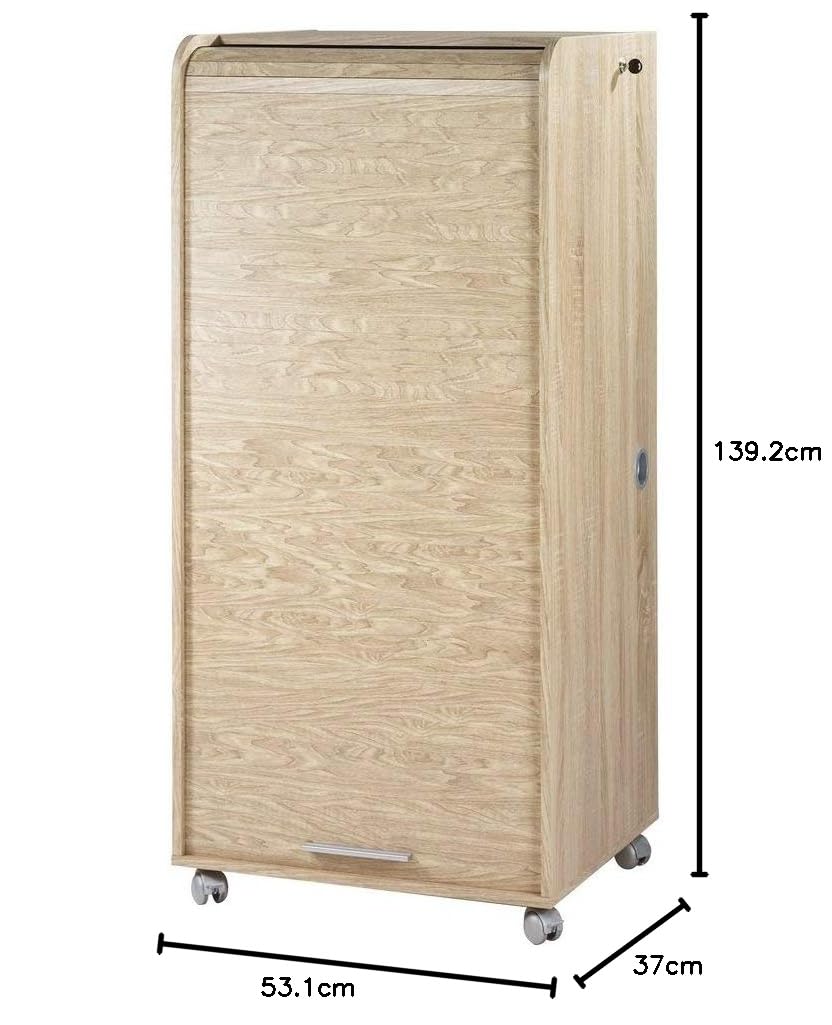 SIMMOB Armoire Informatique Mobile Chêne 2 Tiroirs 5 Niches L 65.2 H 139.9 P 53.1 cm - Chêne Naturel