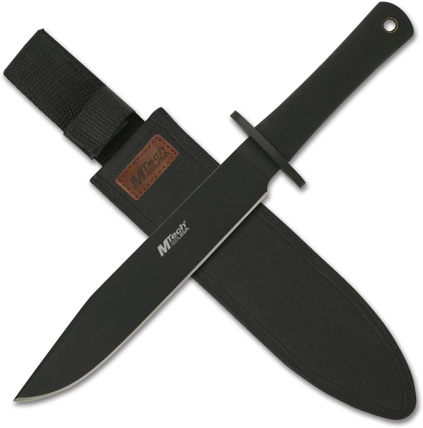 MTech USA โ Fixed Blade Knife โ Black Stainless Steel Blade, Textured Black Rubberized Handle, Includes Nylon Sheath, Camping, Hunting, Survival, Tactical, EDC โ MT-151 14.5-Inch Overall
