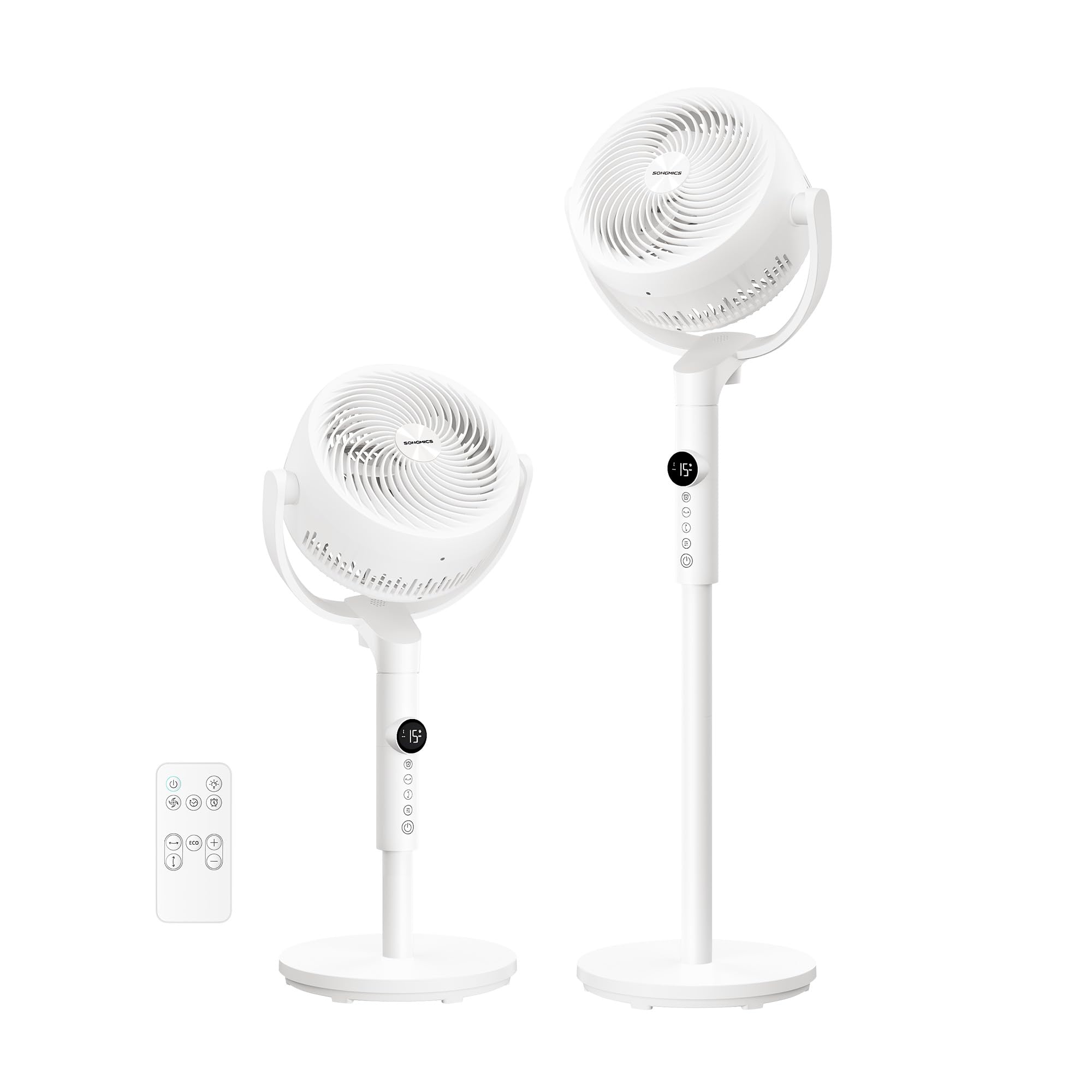 SONGMICS Ventilatore a Piantana, Ventilatore Silenzioso 20 dB, Telecomando, Camera da Letto, Oscillante 120°+135°, 15 Velocità, Timer 15 Ore, 3 Modalità, Altezza Regolabile, Bianco Nuvola XFC002W1EU