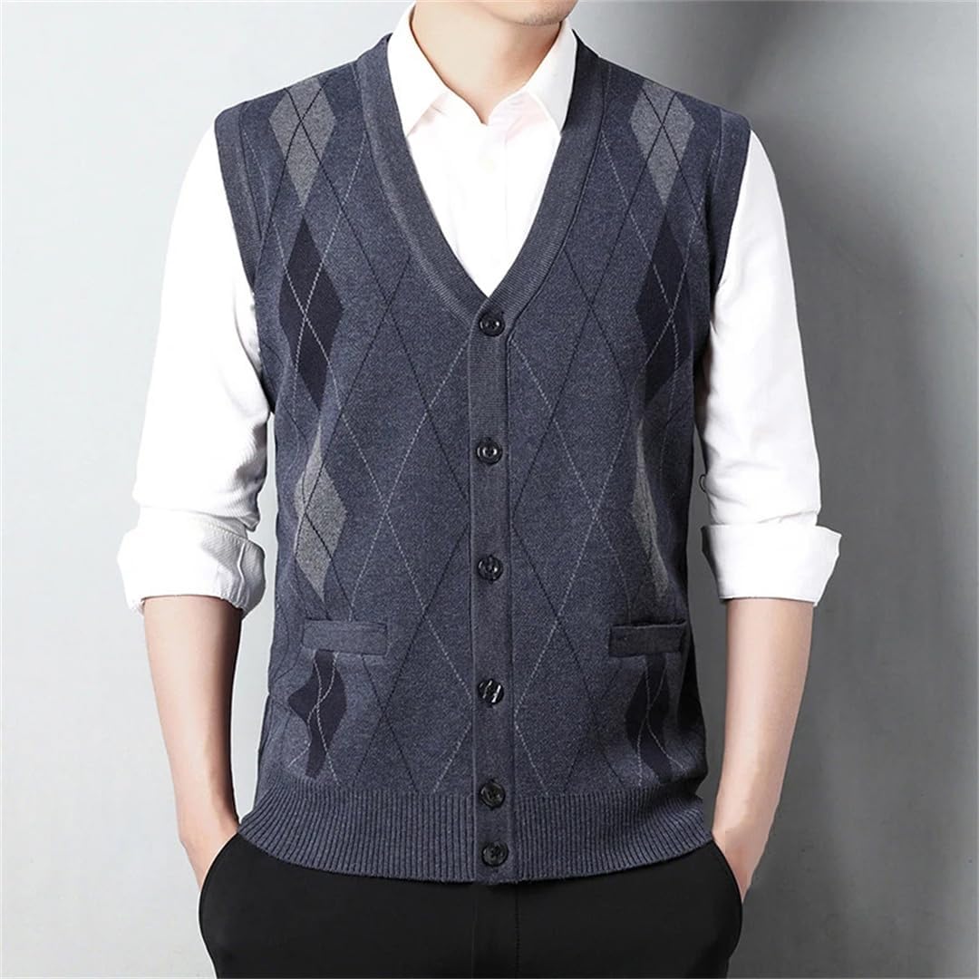 Men's Retro V-Neck Knitted Sweater Vest Sleeveless Warm Cardigan A Casual Fall/Winter Choice