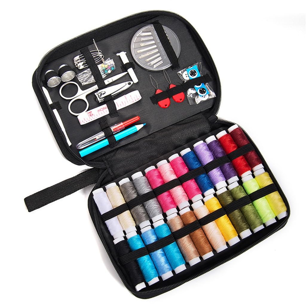 Caja de Costura con 24 Rollos de Hilo, Kit de Costura Multifuncional, Caja de Almacenamiento para Hilo de Coser