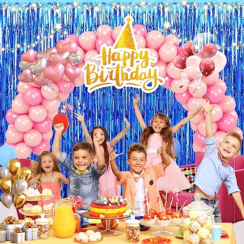 Image of 2 Pack 3.28 ft x 6.56 ft Blue Tinsel Curtain Party Backdrop Decorations, Metallic Foil Fringe Backdrop Door for Halloween, Christmas, Birthday Graduatio
