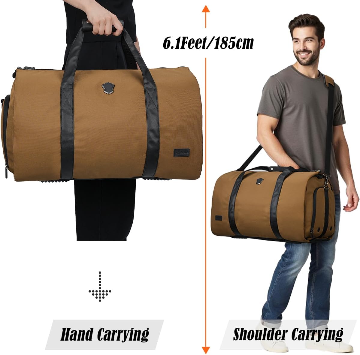 WELKINLAND 2-Suit Garment Duffle Bags for Travel Men, 60L-Large Carry on Garment Duffel Bag, Convertible Garment Duffel Bag w/Shoe Compartment, Foldable Garment Bags for Hanging Clothes Travel - Image 7