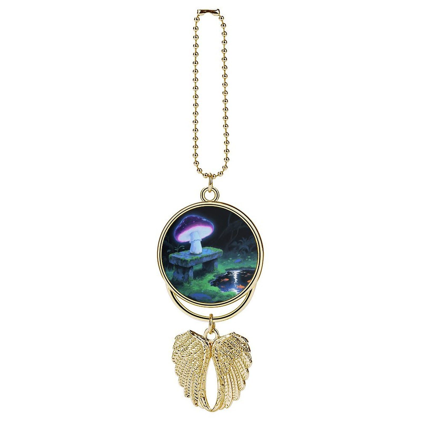 Blacklight Mushroom Car Pendant Car Rearview Mirror Pendant Custom Photo Car Hanging Ornament Car Rear View Mirror Hanging Accessories Angel Wing Car Charm Gift for Men Women