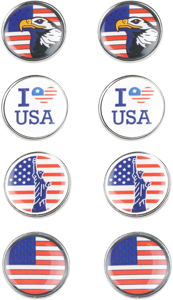 Golf Ball Markers Bulk America Patriots Assorted I Love USA, Bald Eagles, Statue of Liberty, USA Flag Patterns - Soft Enamel Technique