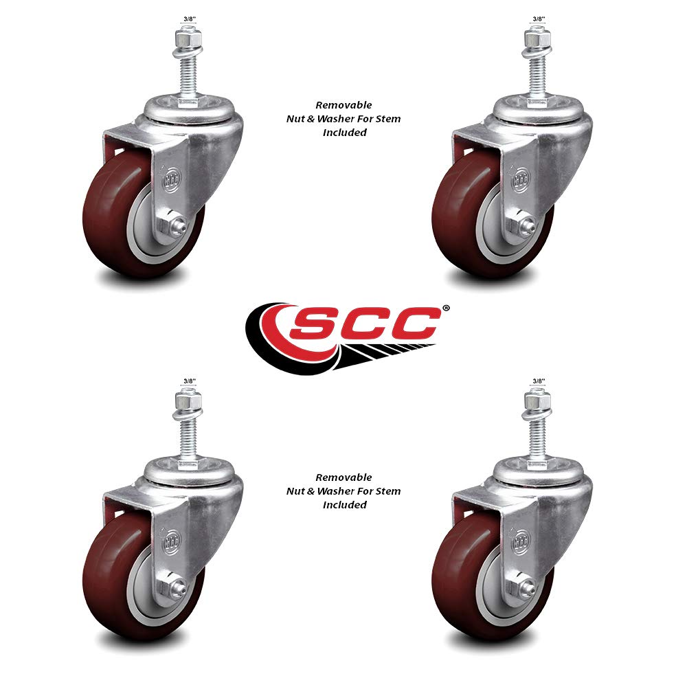 Polyurethane Swivel Threaded Stem Caster Set of 4 w/3