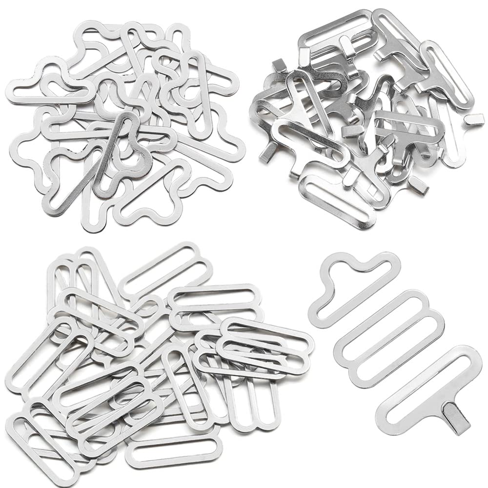 50 Sets Adjustable Bow Tie Hardware Clip Set, Metal Cravat Clip Hook Fastener for Necktie Strap (Silver)