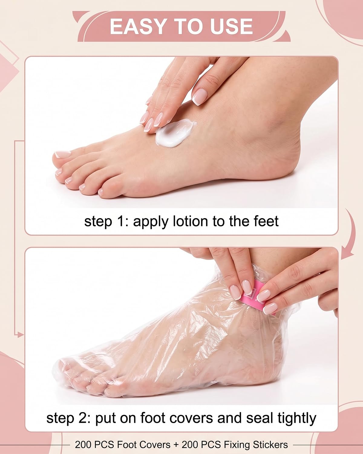 Fodere Monouso per Maschera Piedi 200 Pezzi con Adesivi | Calzari Trasparenti per Pedicure, Paraffina, Spa