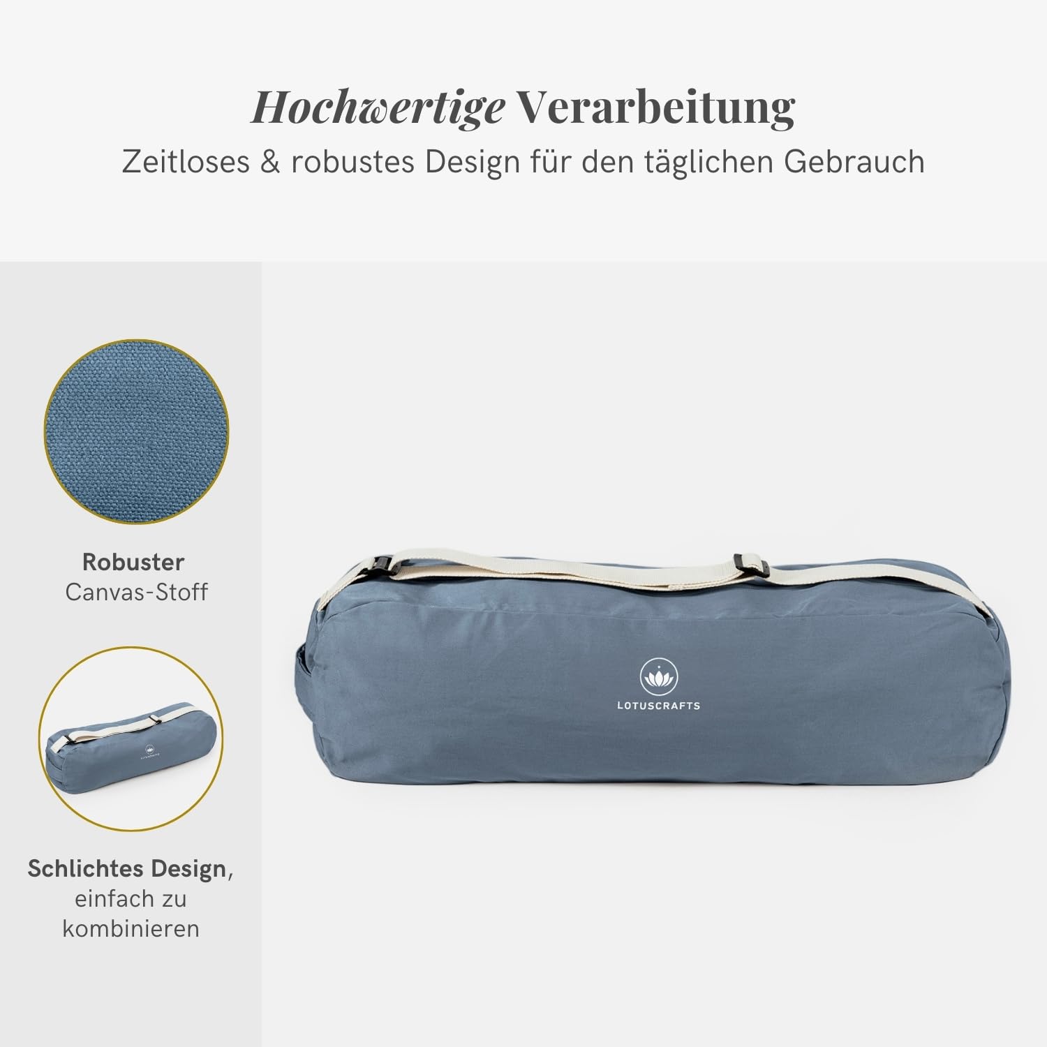 Lotuscrafts® Yogatasche PUNE aus Bio-Baumwolle, Fair & Ökologisch, Ideale Yoga Tasche für Yogamatte und Zubehör, Yogamattentasche mit Extra Fach, 72 cm x 18 x 15 cm