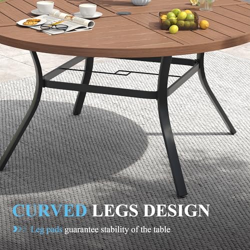 Image of VICLLAX Patio Table and Chair Set of 10, All Weather Metal Round Outdoor Dining Furniture Set-59.9 inch Round Outdoor Table and Chairs, Walnut Wood Grain Tabletop