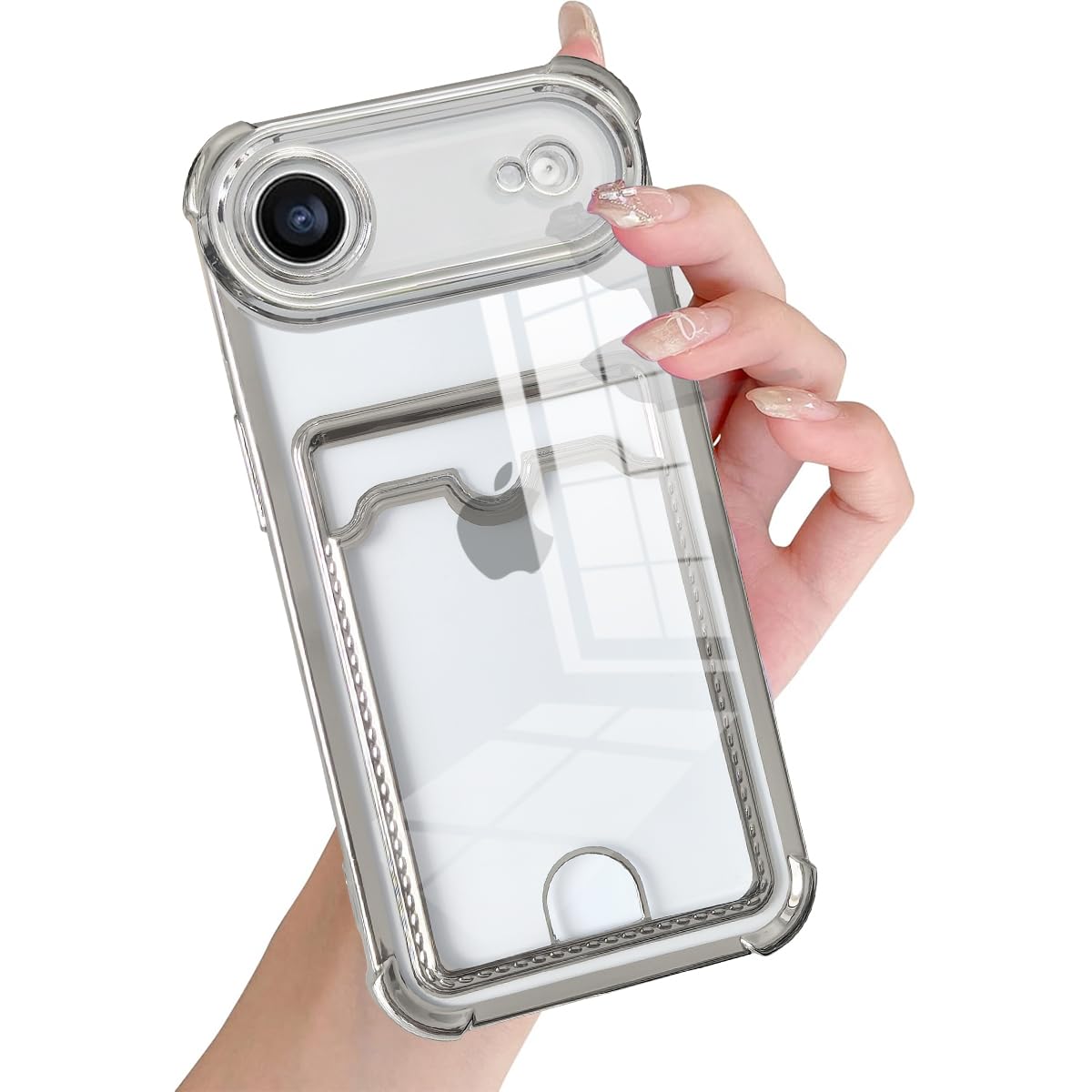 JOOBOY スマホケース 対応 iPhone 17 Air クリアケース 透明 メッキ加工 カード収納 かわいい おしゃれ キャラクター 軽量 薄型 便利 衝撃吸収 ブランド ストラップ穴あり アイフォン17Air 携帯用カバー (17 Air)