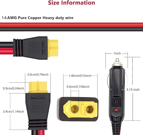 Miniatura 5 de Enchufe de cigarrillos de 10 pies a conector XT60 de 14 AWG de cobre puro de 24 V12 V, enchufe para encendedor de cigarrillos para panel solar,