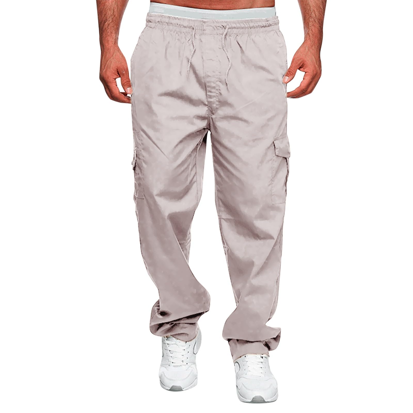 JUZILO Male Versatile All Season Cargo Pants Multi Pocket Zip Button Hem Solid Color Plus Size Outdoor Kitchen Pants for