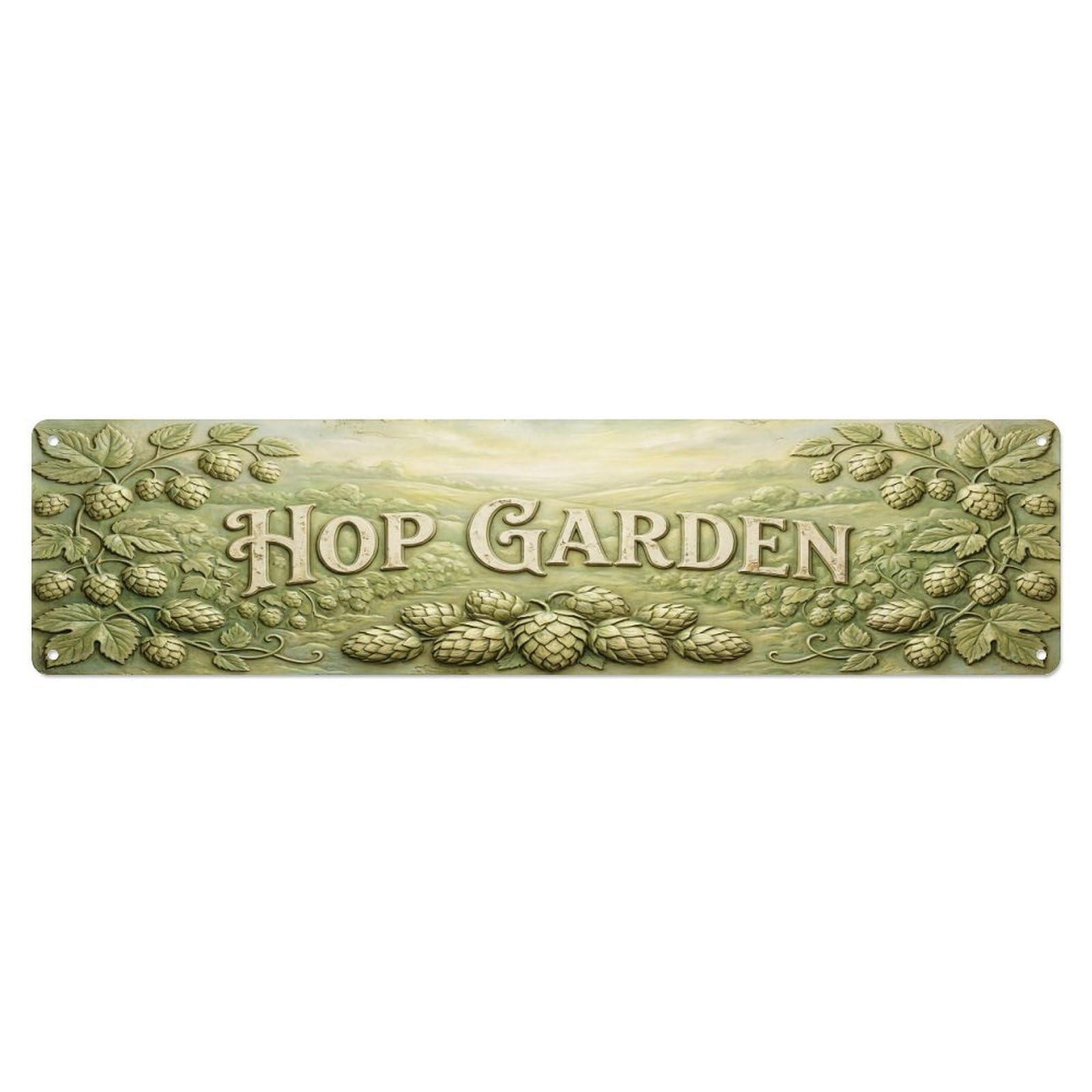 Olhnbad 4X16inch(10X40cm) Vintage Cottagecore Garden Hop Garden Relief Metal Tin Sign