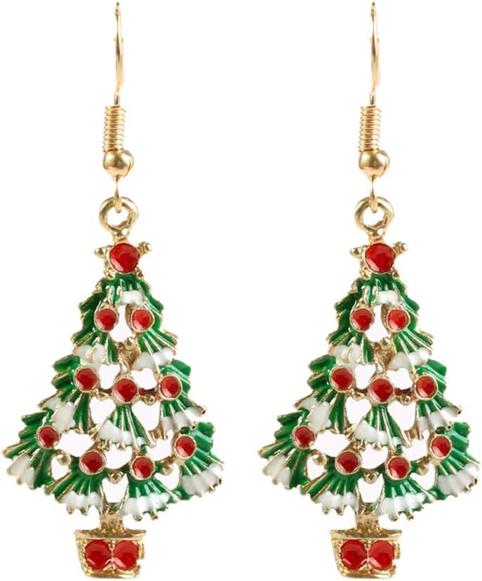 1 Pair of Lovely Rhinestone Dangle Christmas Tree Earrings for Women