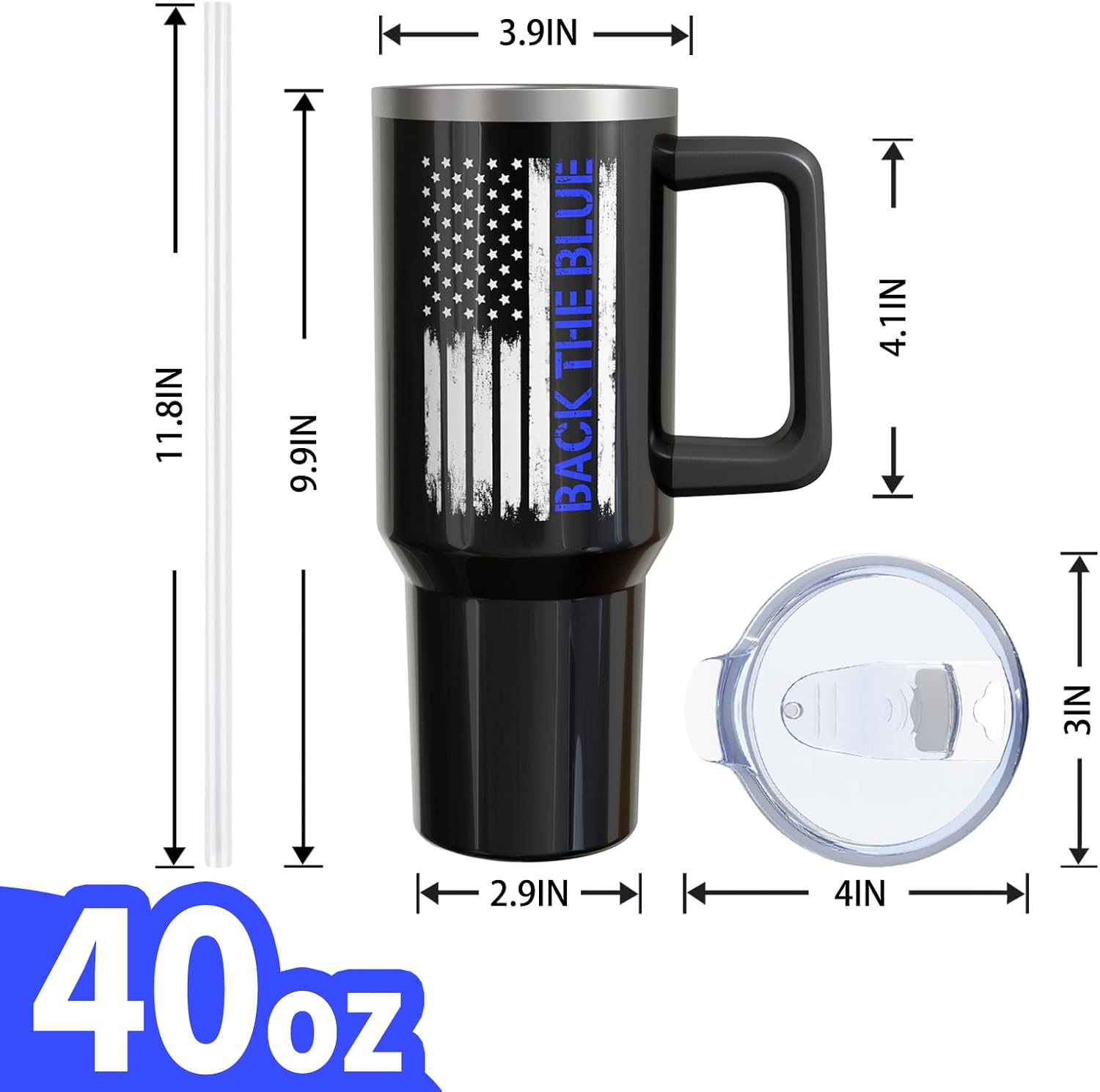 Police Gifts 40oz Tumbler with Handle and Lid Straw, Stainless Steel Double Walled Vacuum Insulated Cup, Police Officer Retirement Graduation Birthday Gifts for Men Boys (1PC) - Image 2