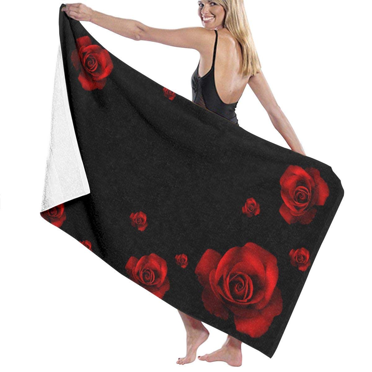 Gebrb Unisex Beach Towels High Absorbency Bath Towel Beautiful-red-flowers-black-rose-nature-roses-wallpaper-3d-hd Lightweight Large Bath Sheet 31 X 51 Inch for Beach Home Spa Pool Gym Travel