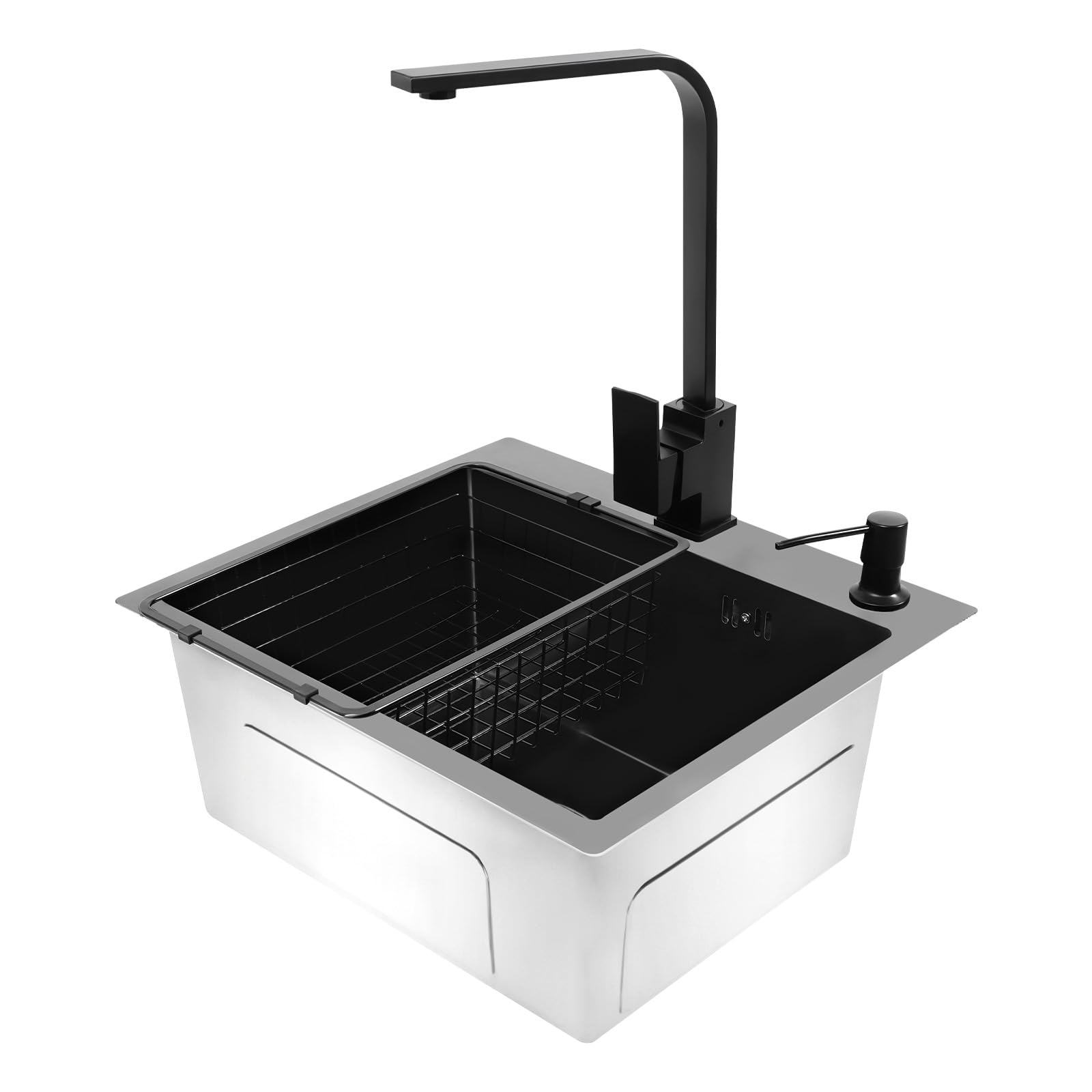 Spülbecken Edelstahl Spüle 45 x 40 cm Waschbecken Küche Klein Einbauspüle inkl. Siphon und Überlaufgarnitur mit Küchenarmatur Seifenspender, Waschbecken Küche mit Hahnloch, Einbauspüle für ab 40 cm