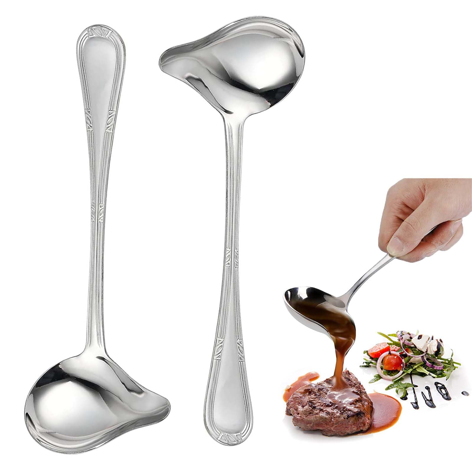 Pack De 2 Cuillères à Sauce En Acier Inoxydable 304 Avec Bec Verbeur - Louches Précises 20 Cm Pour Ketchup, Sauces Et Soupes