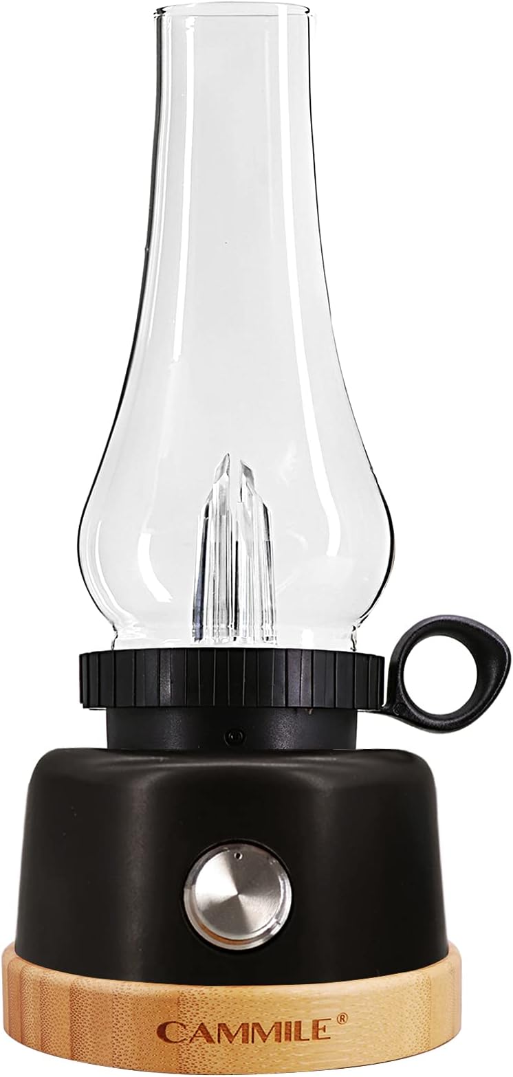 CAMMILE Rechargeable Bedside Table Lamp Portable Lantern with 3 Light Modes and 5000mAh Battery, Dimmable Night Lights for Bedroom, Living Room, Office, Outdoor Camping, Black