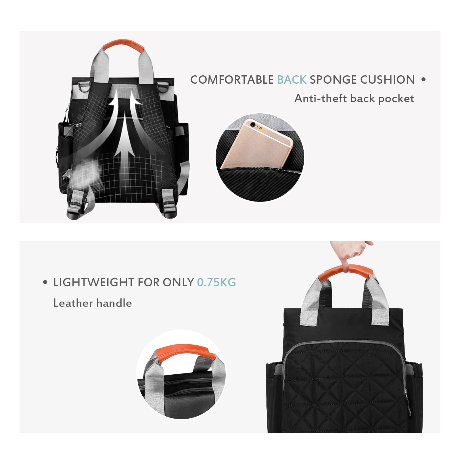 SONARIN Multifunktional Baby Wickelrucksack Wickeltasche,Großer Kapazität Wasserdicht Leicht Babytasche Wickeltasche Rucksack mit Wickelunterlage und Kinderwagen Haken für Mama und Papa(Schwarz)