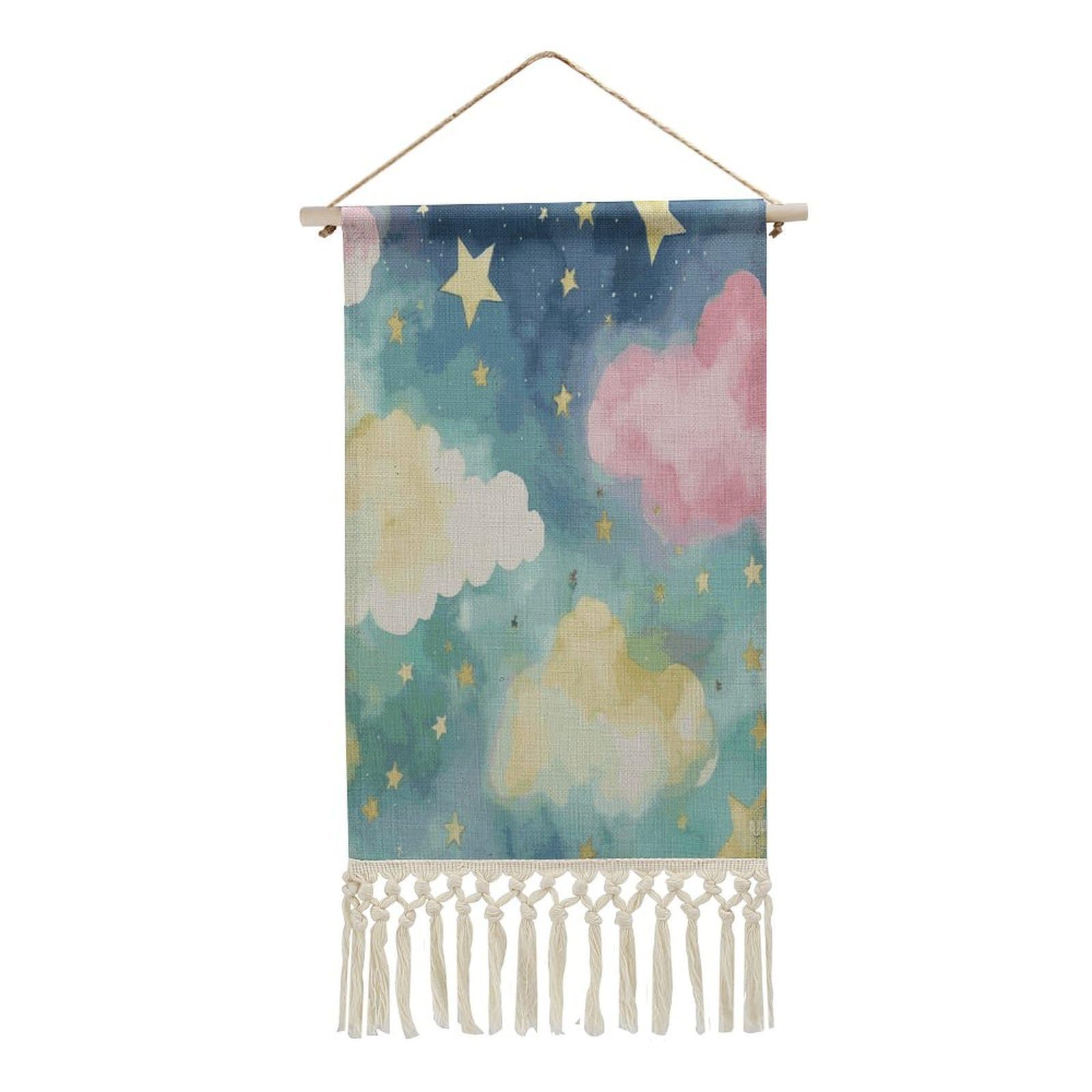 Adfgyerh Style Stars Watercolor Sky Tapestry With Tassels Cotton And Linen Hanging Posters, Wall Art For Travel Gift, Wall Tapestry For Office Home Decor Bedroom Living Room Decor