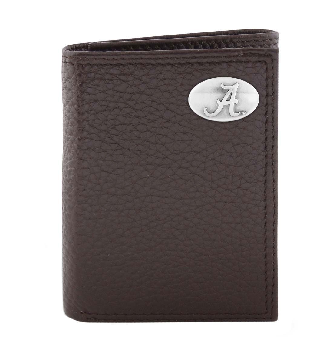 NCAA Alabama Crimson Tide Brown Pebble Grain Leather Trifold Concho Wallet, One Size