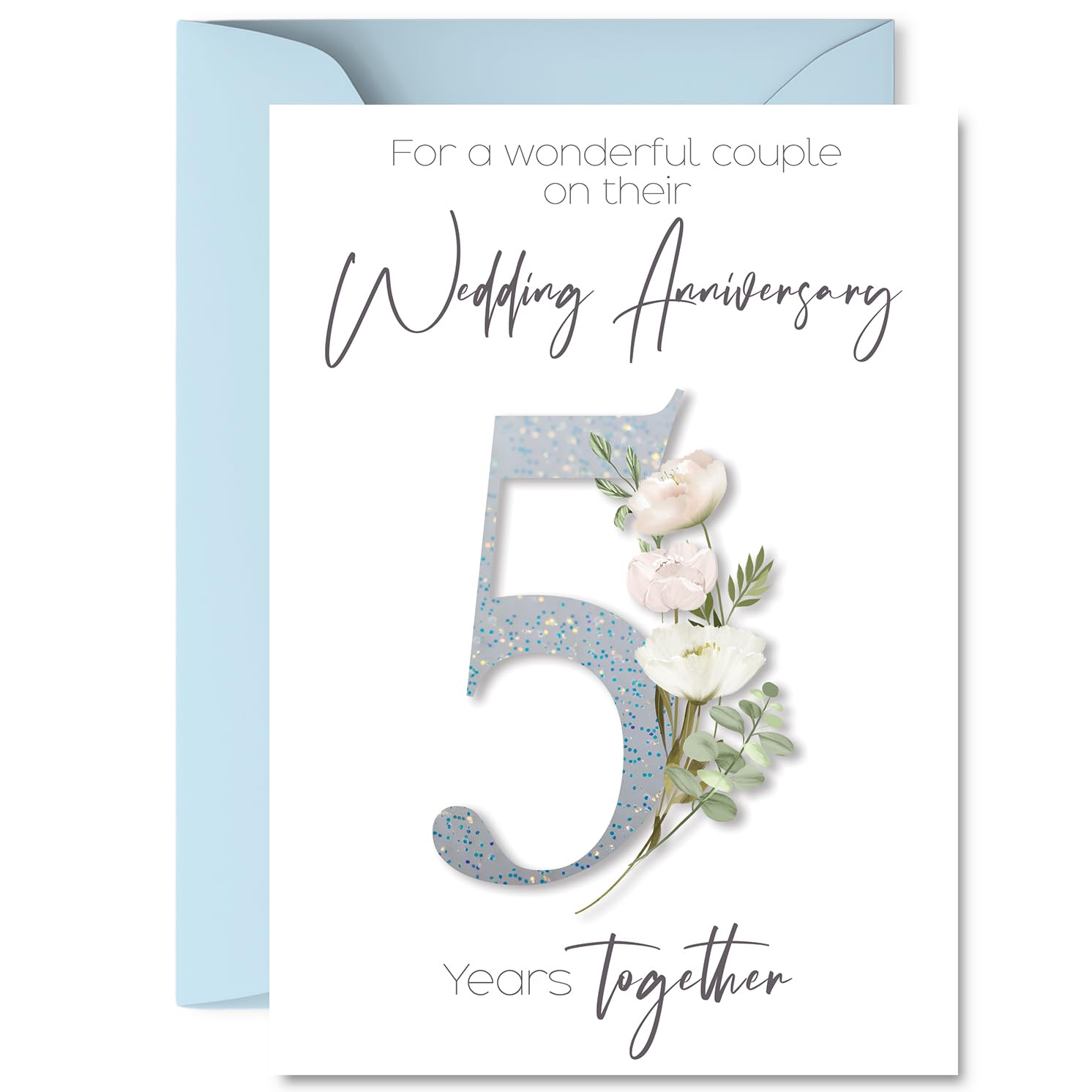 5th Anniversary Card for Women and Men, Fancy Floral Flowers