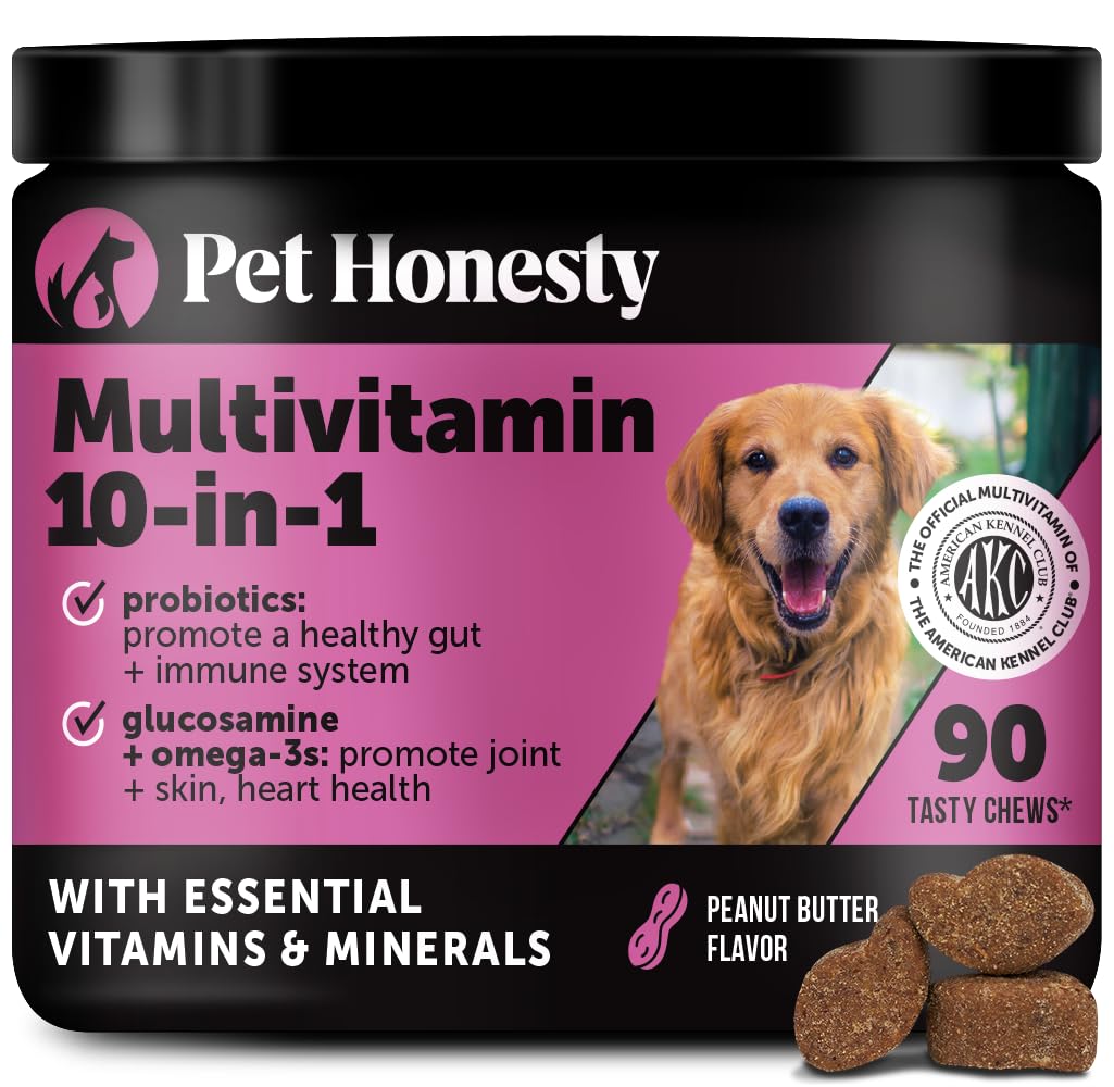 Multivitamin Dog Supplement, Glucosamine chondroitin for Dogs, Probiotics, Omega Fish Oil, Dog Supplements & Vitamins, Vitamins for Skin and Coat Allergies, (Peanut Butter 90 ct)