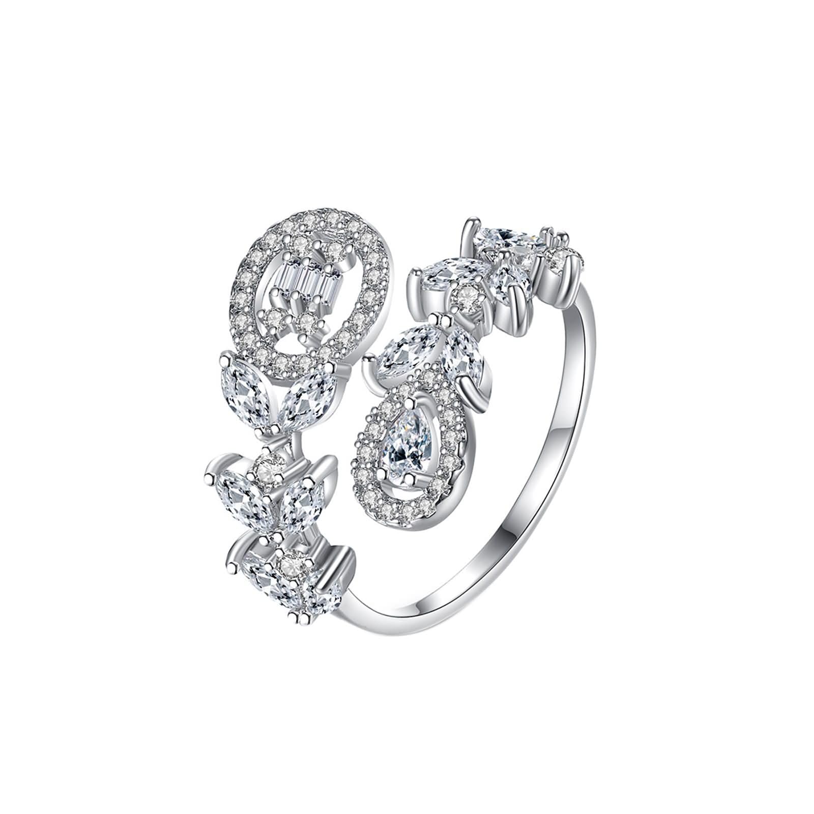 Anello Oro Bianco Donna, Anelli Matrimonio in Oro Bianco da Donna Fiore con Moissanite Bianco