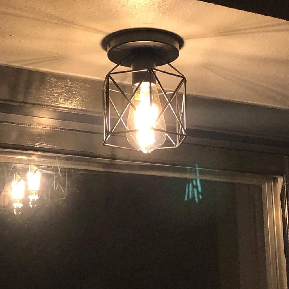 iDEGU Lot de 6 Plafonniers Industriels, 15CM Lustre Fer Forge Noir Cage Suspension Luminaire pour Chambre Entrée Café Bar (6 pcs)