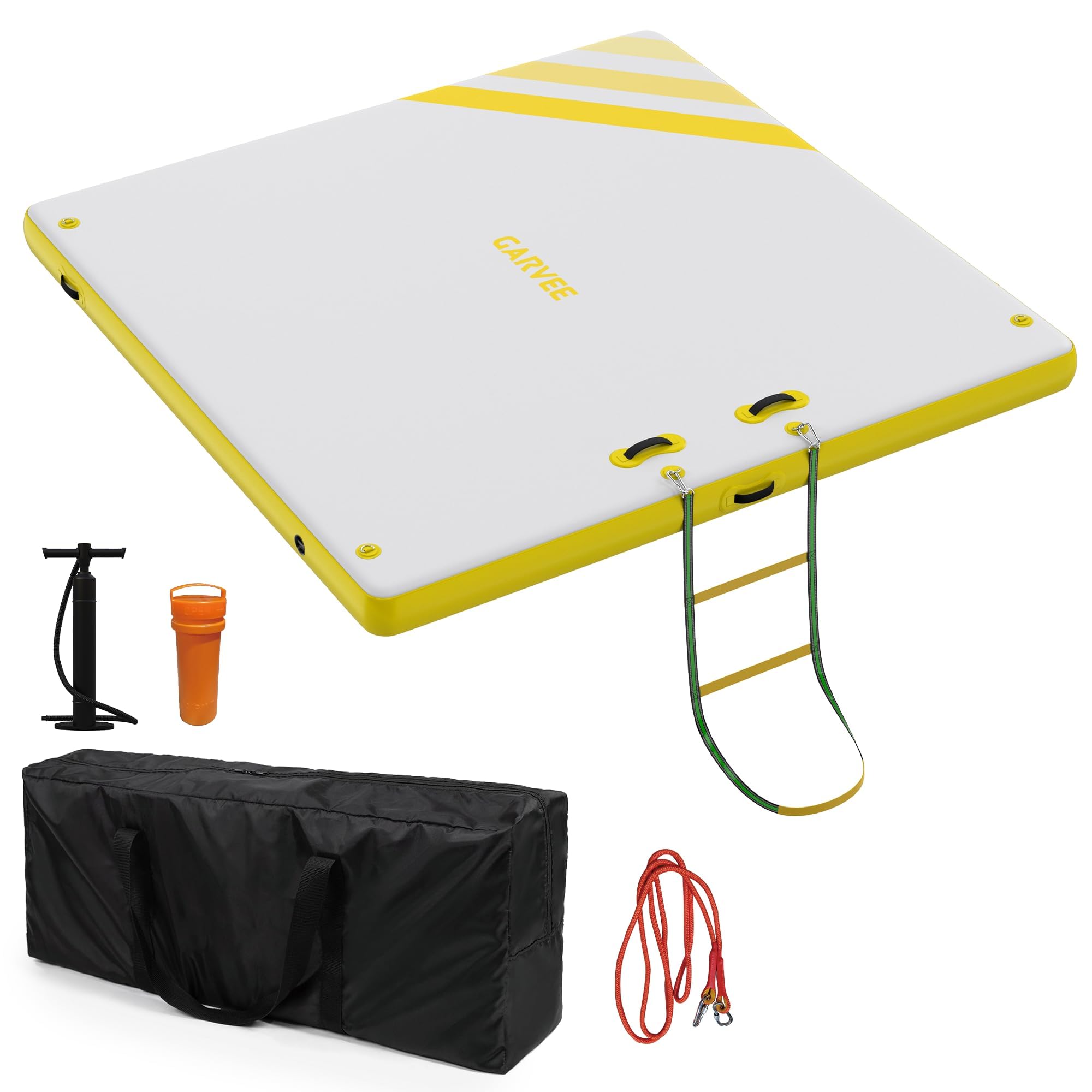GarveeLife Inflatable Floating Dock for Lakes – 1.8 x 1.5m Multi-Person Air Dock & Floating Raft, Non-Slip Swim Water Mat with Pump & Ladder, Portable Pool Inflatables for Adults – Yellow