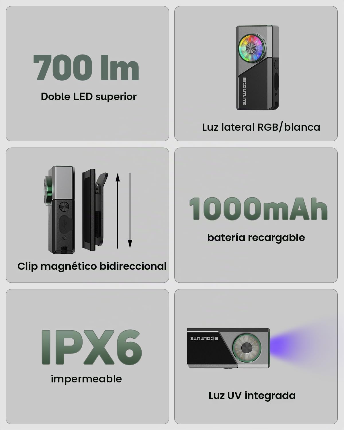 SCOUTLITE Linterna EDC recargable Vario RGB 700 EDC