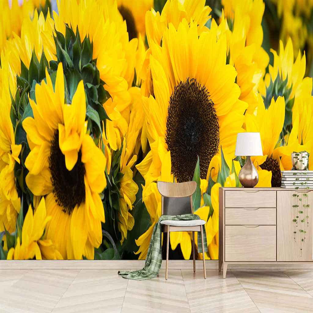 Papier peint toile 3d fleurs jaunes revêtement mural premium de 400x280 cm