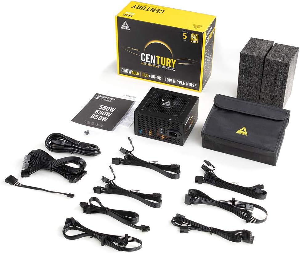 Super Deal Product MONTECH Century 850 Watt 80 Plus Gold Certified Fully Modular Power Supply, Compact ATX Size, FDB Premium Fan, Full Japanese Capacitors, High-Performance Compoents