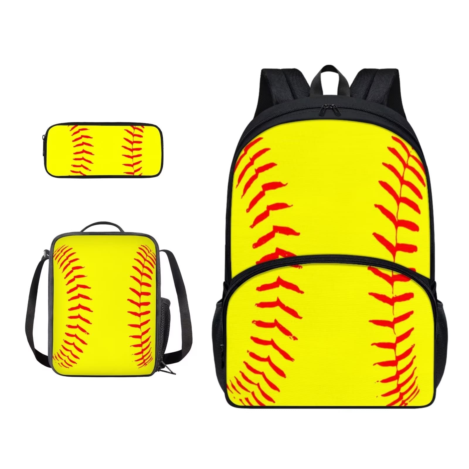 Poceacles Schultasche und Lunchbox-Set für Teenager, Jungen, Grundschule, Büchertasche, Federmäppchen für Grundschulkinder, Softball, Einheitsgröße