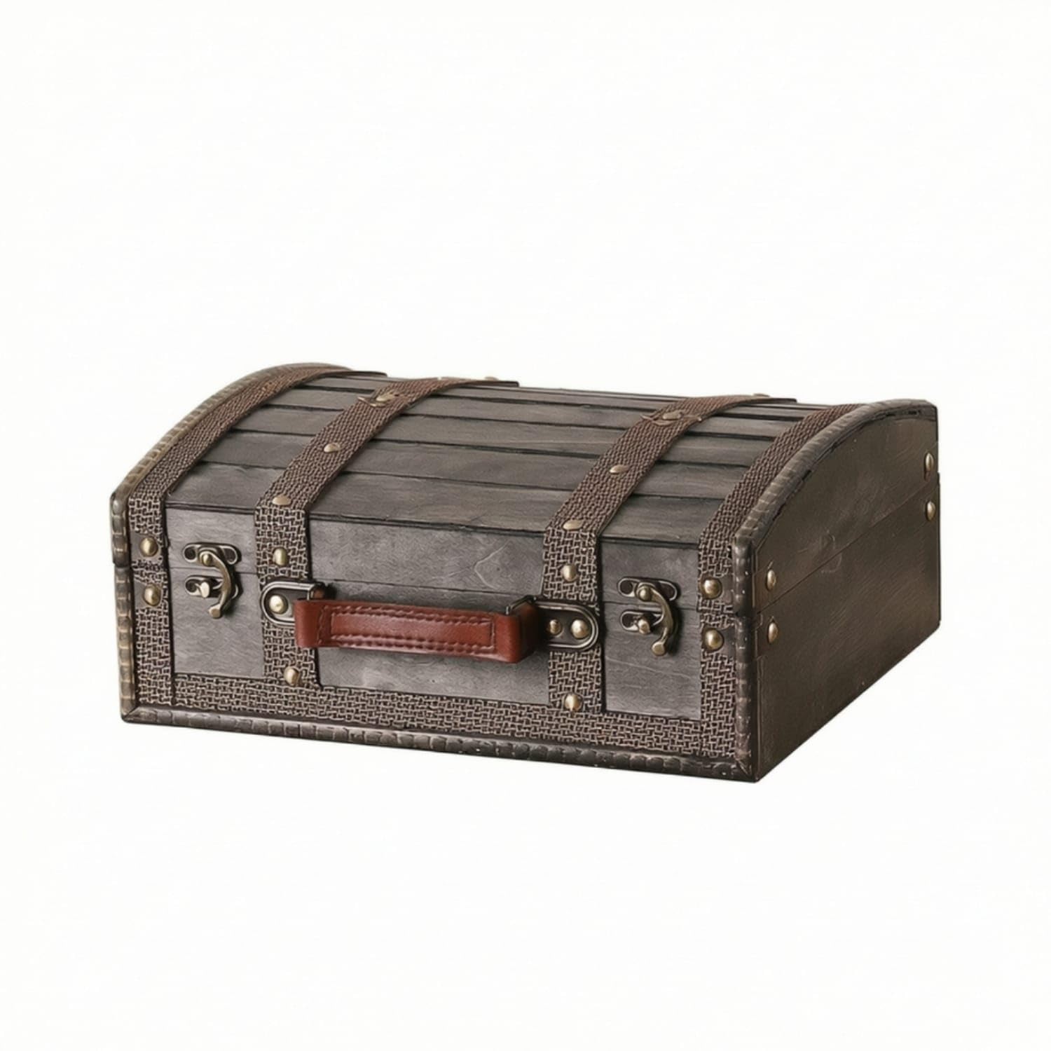 Vintage Wooden Storage Chest with Hinged Lid Antique-Style Wooden Box with Handle Decorative Keepsake Box Rustic for Collectors, Photographers, Home Decor, Tabletop Display, Photography, Gray-image-13