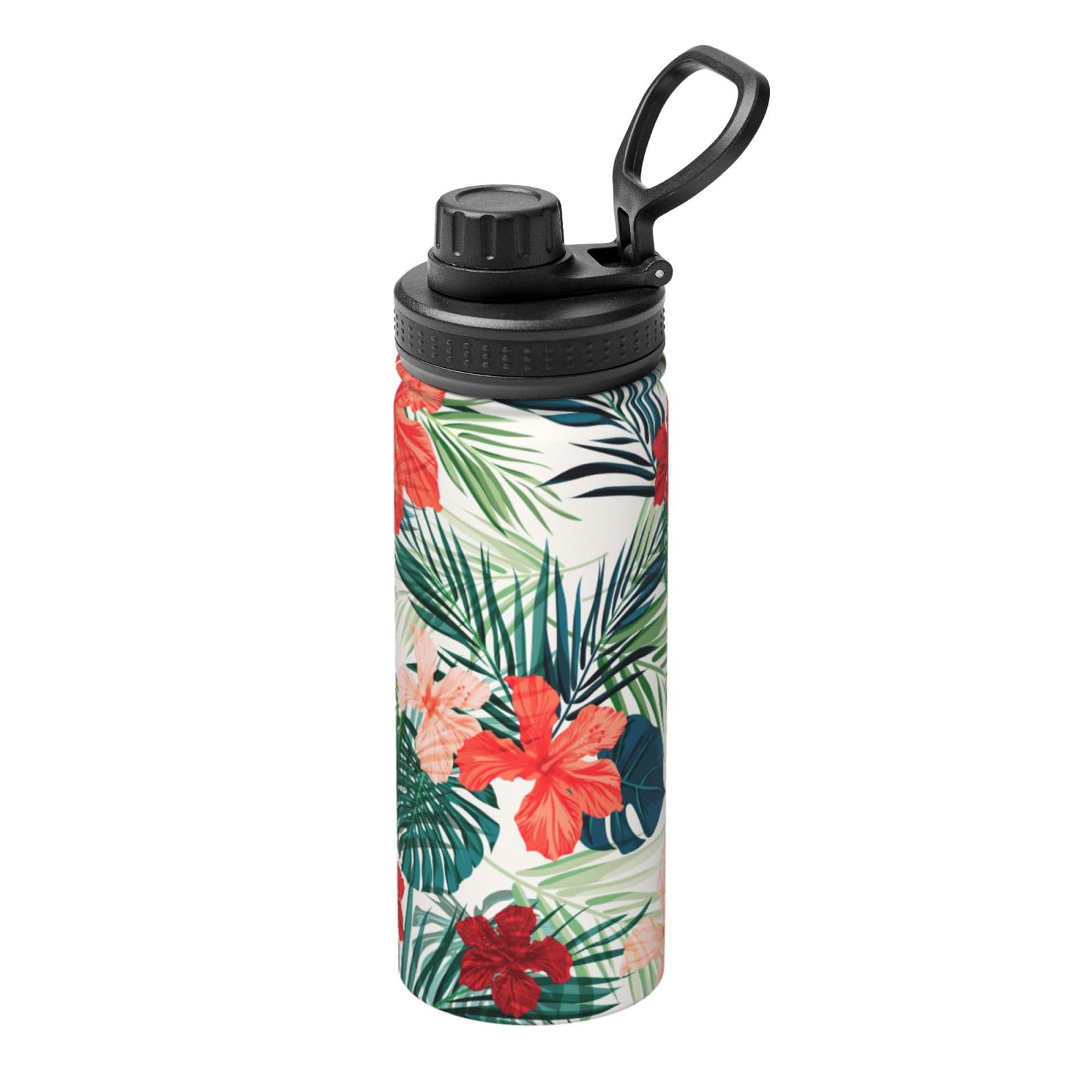 Kfjghhl Insulated Stainless Vegetation Leaves With Hibiscus Flowers Steel Water Bottle For Sport Gym Travel Leak Camping Hiking Hydration