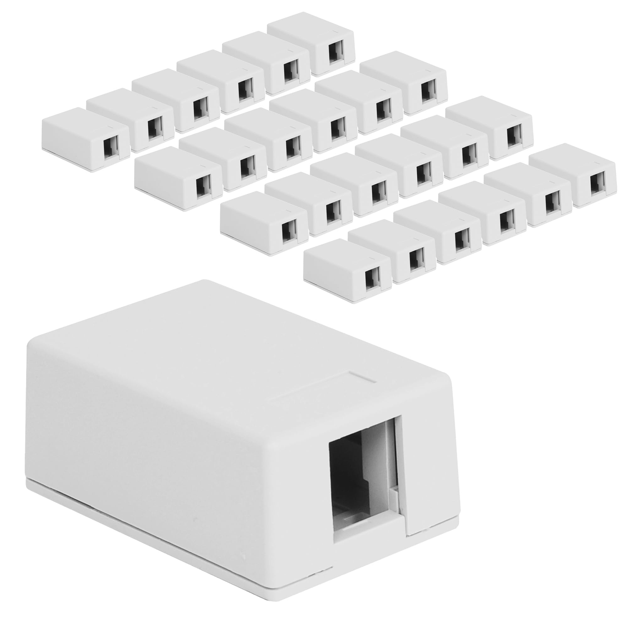 ICC 1-Port Surface Mount Box, White, Works with Wide and Slim Profile Keystone Jacks (Sold Separately), Compact Outlet for Voice and Data Connections, UL Listed TAA Compliant, IC107BC1WH, 25-Pack