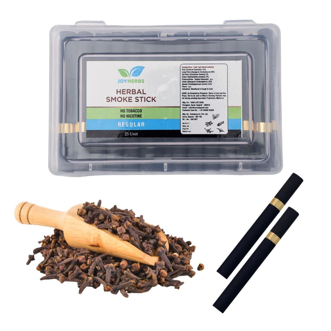 JOYHERBS Regular Herbal Cigarette Smokes - Nicotine Free & Tobacco Free Alternative Made using 100% Ayurvedic Herbs Cigarette (1 Pack of 25 Sticks)
